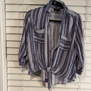 Navy and White Striped Button-Down Shirt